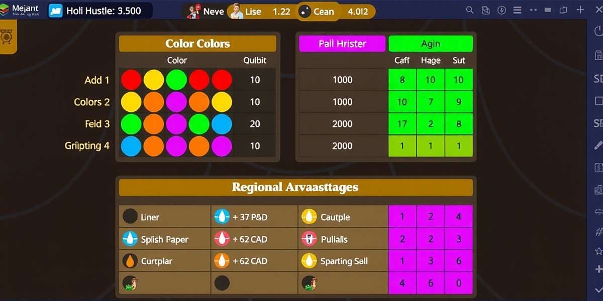 Holi Hustle strategy guide showing color combination chart and regional advantages